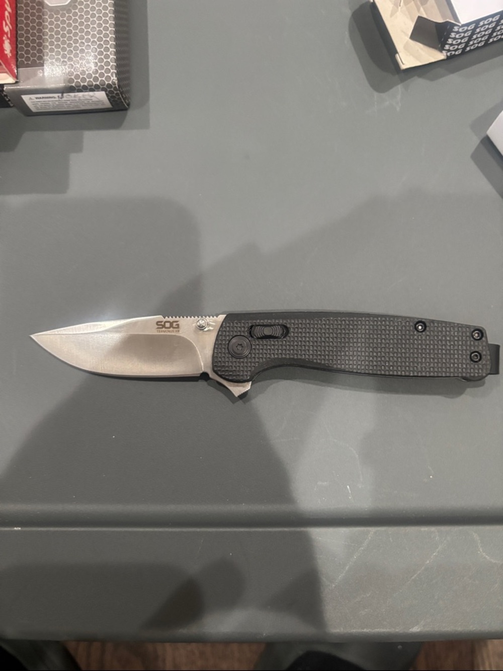 Black Textured Folding Pocket Knife with Stainless Blade